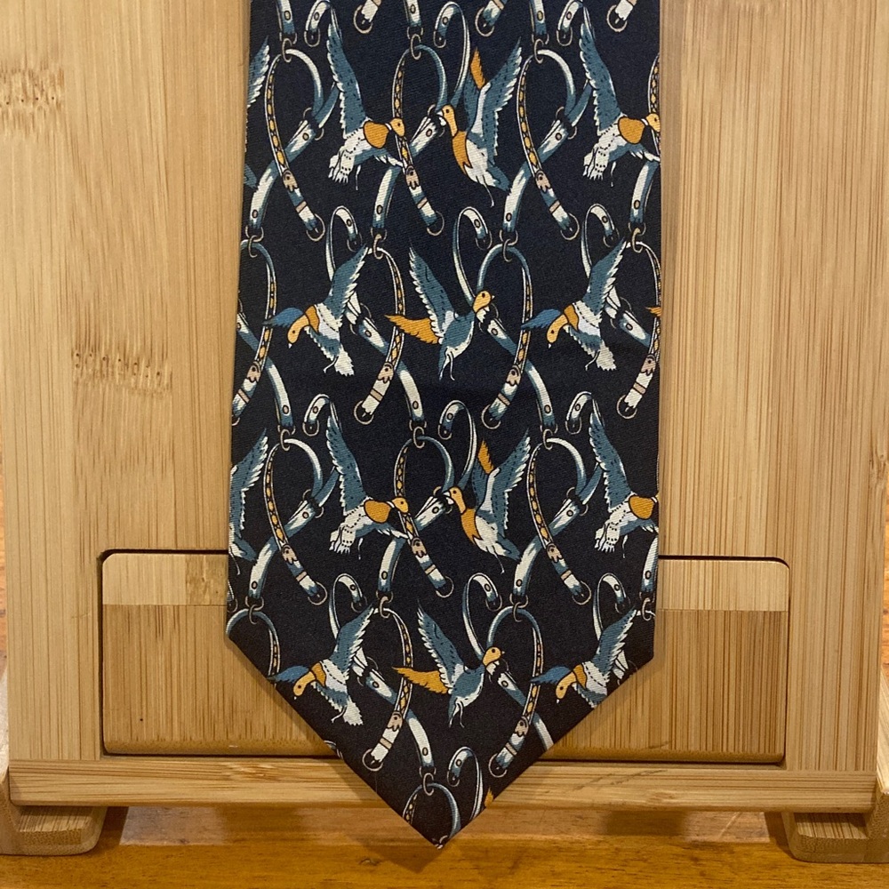 Pierre Balmain Navy and Orange Bird Pattern Tie